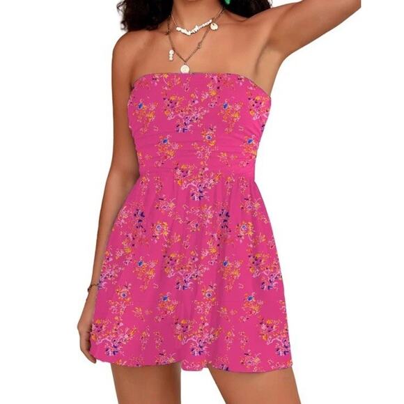 Stolkiss Women’s Romper Strapless Tube Top Smocked Pockets Stretch Size Large - Picture 1 of 7